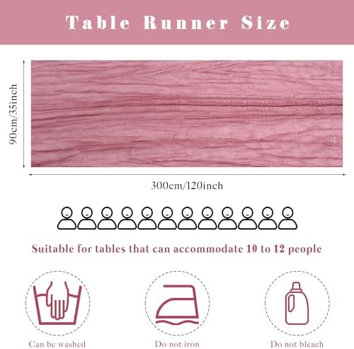 Cheesecloth Table Runner 10FT Dusty Rose Runner for Tables Gauze Fabric Boho 35 x 120 Inches Long Table Runner Decoration Rustic Sheer Runner for Wedding Baby Birthday Party (Dusty Rose)