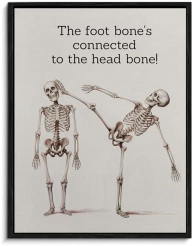 Vintage Anatomy Framed Wall Art Funny Skeleton Art Poster Wall Decor | Humorous Anatomy Print Painting Home Dorm Bedroom Decoration 11.5x15 Inches
