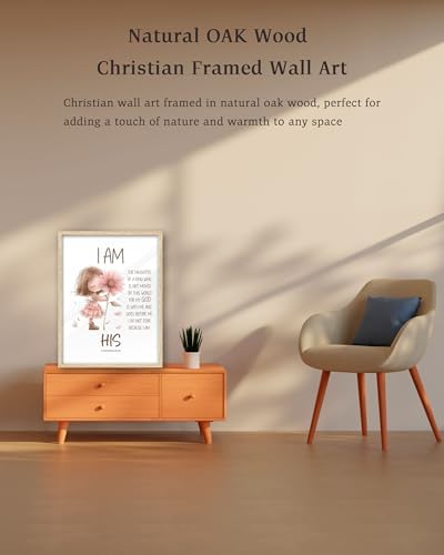 KensTro 12x16 Oak Framed 2 Corinthians 6:18 Scripture Wall Art | Natural Oak Wood Frame with Pink Floral Scripture Print for Bedroom, Hallway, Office, Living Room and Prayer Space