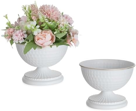 Sziqiqi White Urn Vase for Wedding, Compote Vase for Table, 4.3in, 2Pcs | Tall Floral Holder for Centerpiece Pedestal Bowl Pot, Flower Arrangements for Wedding, Party, Birthday, Event, Reception