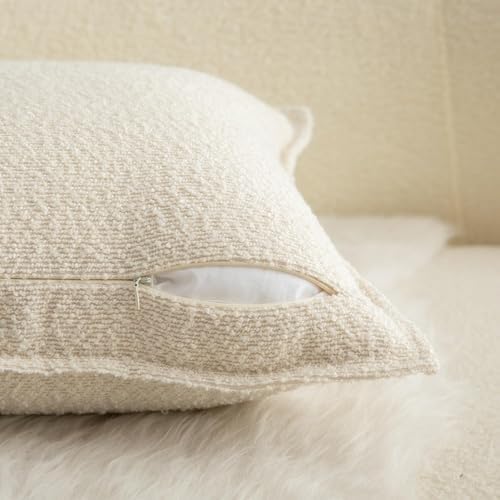 MANDIOO Pack of 2 Decorative Throw Pillow Covers Accent Solid Woven Textured Cushion Covers Pillow Cases Bedroom Living Room Sofa Home 12 x 20 Inch Beige