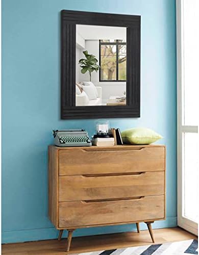 Black Vintage Rustic Wood Framed Wall Mirror Farmhouse Rectanglular Antique Decor Hanging Mirror for Bathroom Bedroom Living Room Entryway Large 20"x16"