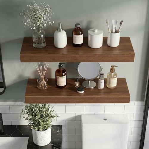 Vivelove 12 Inch Floating Shelves Wall Mounted for Display, 6.5 Deep Duty Shelves with Invisible Brackets for Living Room,Bedroom,Kitchen, Bathroom Storage & Decor,12" Wx6.5 Dx1.4 H - Walnut