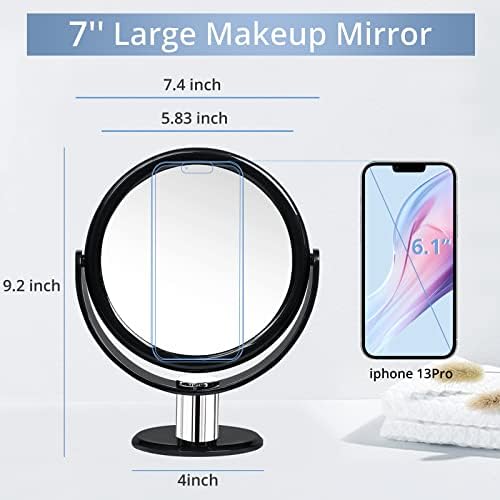 Magnifying Makeup Double Sided Mirror 1x 10x Magnification Desk Mirror 7'' | Fabuday Tabletop Magnified Mirror with Stand, Two Side Cosmetic Vanity Acrylic Mirror, 360° Rotation, Black