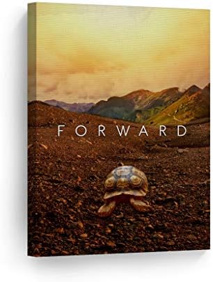 Smile Art Design Forward Inspiring Turtle and Mountain View Motivational Wall Art Canvas Print Inspirational Wall Art Entrepreneur Quote Office Living Room Decor Artwork Gift Ready to Hang 36x24