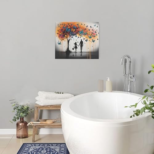 Crekviy Butterfly Tree Pictures Wall Decor Butterfly Canvas Wall Art Graffti Couple Prints Painting Artwork Decorations for Bathroom Bedroom Living Room Framed Gifts 20"x24"