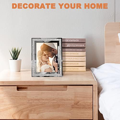4x6 Picture Frames Set of 4, Glitter Glass Photo Frame for Tabletop Display, Gift Picture Frame, Horizontally or Vertically
