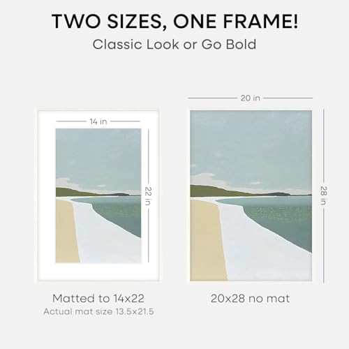 Homeforia 20x28 White Oak Picture Frame, High-End Wood, 14x22 Mat, Glass