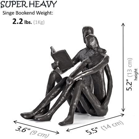 Ambipolar Romantic Reading Couple Bookshelf Decor, Cast Iron Bookend, Aesthetic Room Decor, Office Desk Decor, Home Decorative Bookend for Heavy Books, Satin Black