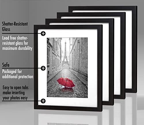 Americanflat 9x12 Picture Frame 4-Pack - Matted to 6x8 - Black