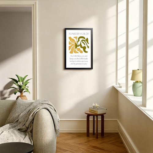 Framed Numbers 6:24-26 Bible Verse Wall Art, Christian Floral Canvas Wall Decor Painting, Boho Religious Inspirational Scripture Print Poster Picture for Living Room Bedroom Prayer Room Home Decor 16x24 Inch
