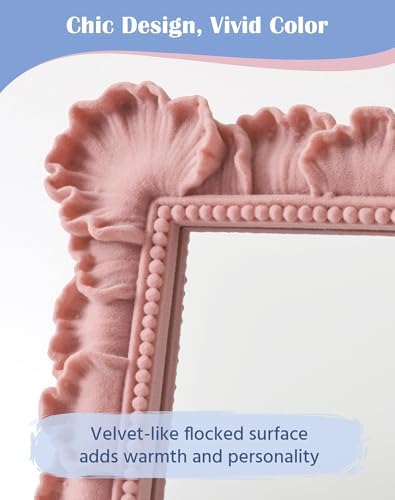 Cute Makeup Mirror Decor for Girl Bedroom Nursery Dorm,Soft Pink | 9.8x7.7",Soft Velvet-like Touch,Durable Resin Frame,Funky Mirror for Hallway Living Room,Gift for Mother's Day Wedding