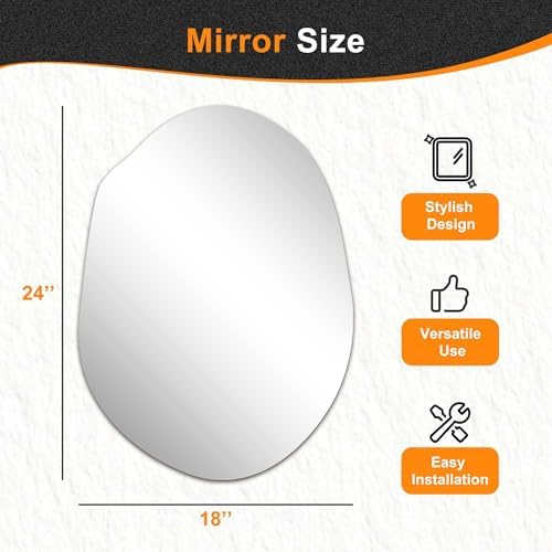 Delma Irregular Wall Mirror, 24"x18" | Compact Asymmetrical Cloud Shape, Frameless, Bathroom, Bedroom & Hallway, Modern Boho, Wall-Mounted