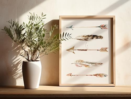 Watercolor Arrows and Feathers Art Print - Unframed - 11x14 |Wall Decor for Living Room, Bedroom, or Office | Perfect for Adding a Touch of Artistic Flair and Tribal Style to Your Home