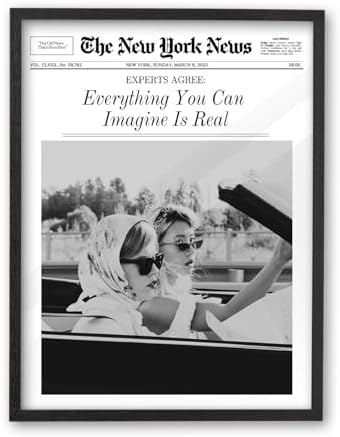 iHery 12x16in Everything You Can Imagine Is Real Framed Newspaper Art | Premium Black Natural OAK Wood Frame with Canvas Print, Vintage Girls Decor for Bedroom, Living Room, Dorm 1Pack