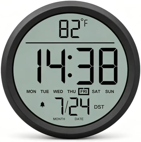 8" Round Digital Wall Clock Battery-Operated, Large Display Clock