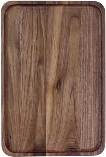 Wooden Serving Tray Walnut Wood Breakfast Platter Food Snack Dessert Coffee Tea Decorative Vanity Tray with Edge for Kitchen Living Room Bathroom Bedroom Home Decor (Large, Rectangular)