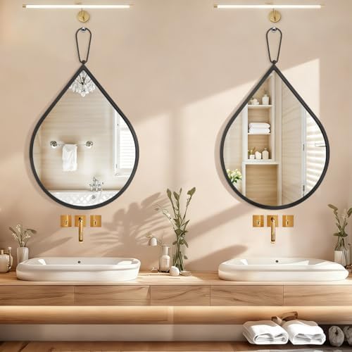 Black Wall Mirror Teardrop Hanging Mirrors with Thick Framed Modern Wall Mirrors Decorative Wall-Mounted Mirrors for Entryway Hallway Bathroom Living Room 16 x20 Inches