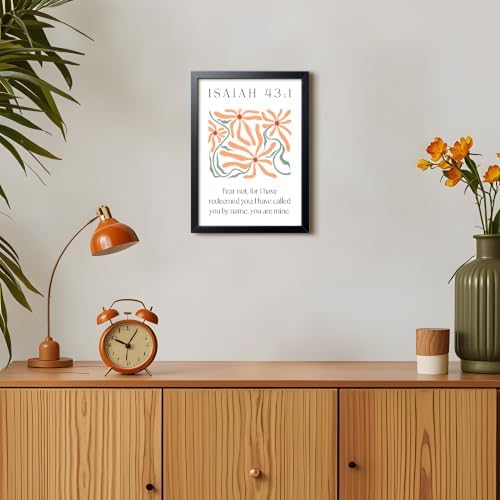 Framed Isaiah 43:1 Bible Verse Wall Art, Christian Floral Canvas Wall Decor Painting, Boho Religious Inspirational Scripture Print Poster Picture for Living Room Bedroom Prayer Room Home Decor 12x16 Inch