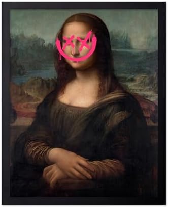 Poster Master Mona Lisa Painting Poster - Smile Face Print - Altered & Pop Art - Defaced Art - Gift for Men & Women - Minimal Decor for Office, Bedroom or Living Room, 11x14 Black Framed