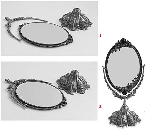 Hsiwto Vintage Double Side Makeup Mirror, Alloy Metal Table Makeup Desktop Mirror with 360 Degree Rotation Cosmetic Makeup Tool for Women Girls, Large Tin Color