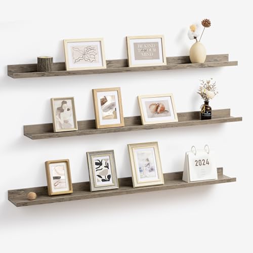Axeman Picture Ledge Shelf, 48 Inch Grey Floating Shelves Set of 3