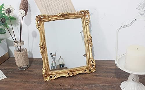 Funerom Vintage 11 x 9.5 inch Decorative Mirror, Wall Mounted & Tabletop Makeup Mirror ，Square Antique Gold | Wall Mounted & Tabletop Makeup Mirror