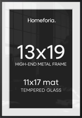 Homeforia 13x19 Black Picture Frame, High-End Metal, 11x17 Mat, Glass