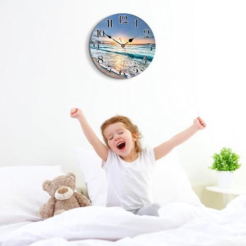 VIKMARI 14in Nautical Beach Wall Clock Silent Wooden Kitchen Wall Decor