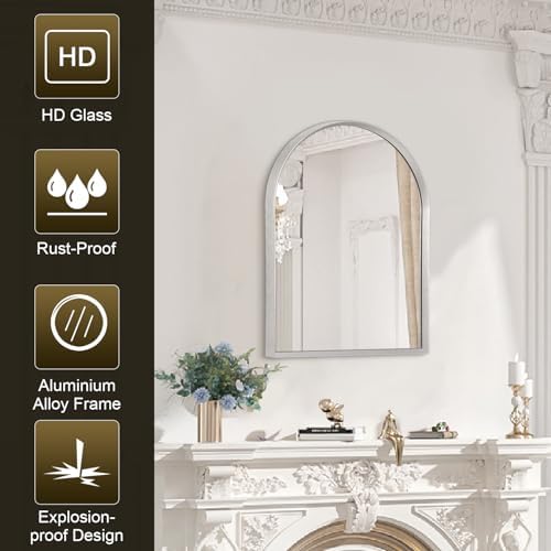 Arched Mirrors for Wall, 16"x12" Arch Bathroom Mirror, for Entryway Living Room Vanity Bedroom Mantel Hallways Home Decor Aluminum Alloy Frame