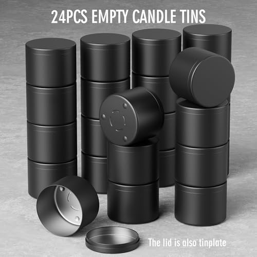 Empty Candles Tins 4 oz Candle Jars 24 pcs Candle Containers for Candle Making with Lid (Black-4oz)
