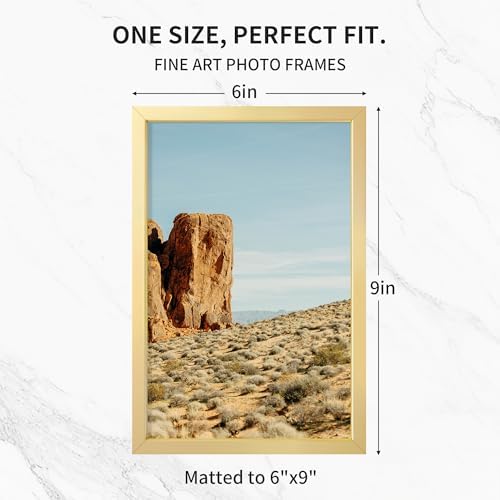 6x9 Metal Picture Frame - High-End Aluminum Frame for Art, Simple and Elegant 6 by 9 Poster Photo Frame for Wall Gallery, Mount Horizontally or Vertically, Gold, 1 Pack