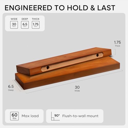 Homeforia 30 Inch Floating Shelves, High-End Solid Pine Wood, Set of 2