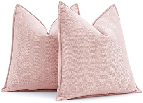 MIULEE Pack of 2 Pink Decorative Chenille Pillow Covers 18x18 Inch