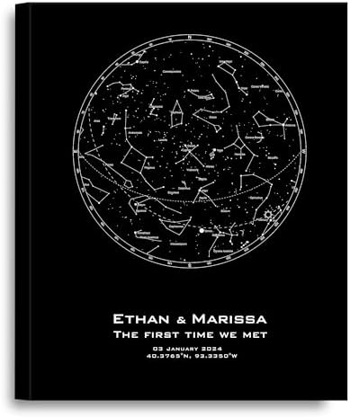 Custom Star Map - Personalized constellation prints available as framed, unframed, canvas prints, or canvas posters. Perfect for weddings, anniversaries, and special occasions Black