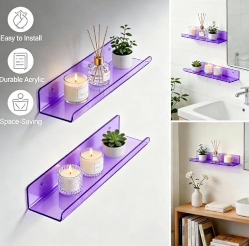 ROYALITA 2-Pack Acrylic Shelves Wall Mounted, 17 Inch Display Shelves
