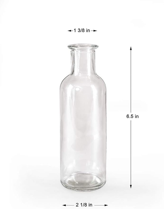 Serene Spaces Living Clear Glass Bud Vases – Vintage Apothecary Jars, Decorative Bottles for Weddings, Antique-Style Centerpieces, and Flower Arrangements - Set of 6 (6.5" Tall & 2" Diameter)