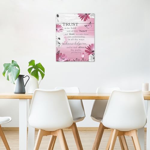 LB Pink Floral Bible Verse Wall Art for Bathroom Daisy and Butterfly Canvas Wall Art Wall Paintings Home Decor Rustic Vintage Wall Pictures for Living Room Bedroom Office Ready To Hang, 8x10 Inch