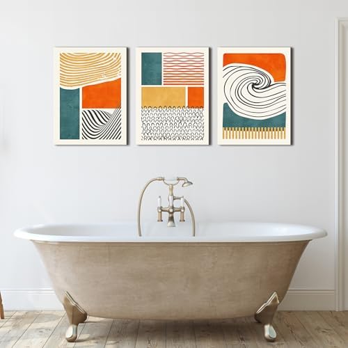 Boho Wall Art Mid Century Modern Wall Decor Abstract Geometric Canvas Prints Color Block Paintings Colorful Simple Line Pictures Modern Boho Artwork Living Room Bedroom Home Decoration 12x16" 3Pcs