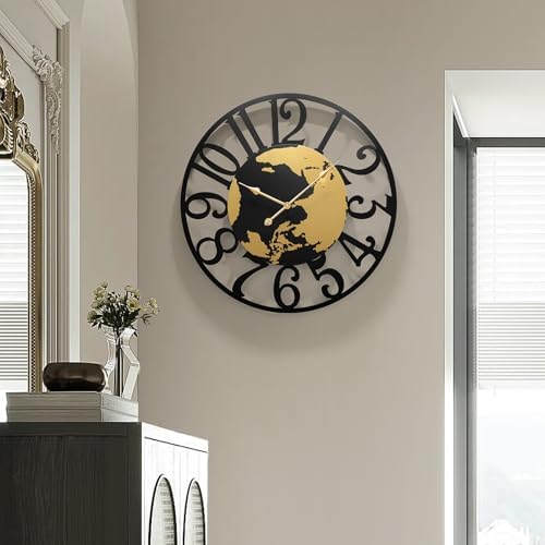 Wall Clock，Decorative Wall Clocks for Living Room Decor，World Map Design Metal Frame for Corridor, Staircase, Kitchen, Outdoor & Thoughtful Gift