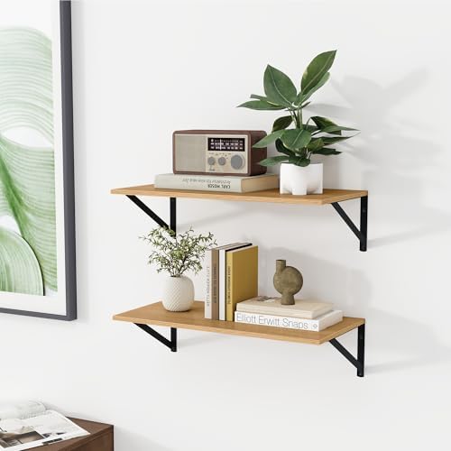 Heimlove 24W x 12D Deep Floating Shelves Set of 2 Oak