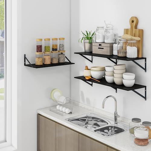 Heimlove 48W x 12D Deep Floating Shelves Set of 2 Black