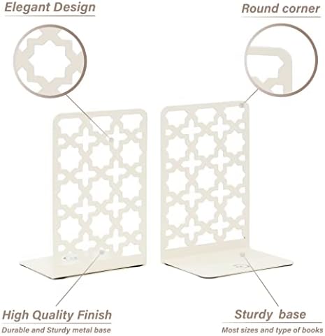 CNK Book Ends Bookends for Decorative Books Holder Bookend Shelves End Hold Heavy Duty Holders Stoppers Metal Stopper Cute Boho Bookshelf Holds Cookbook Office Home Set of 2 Bookends Pair White