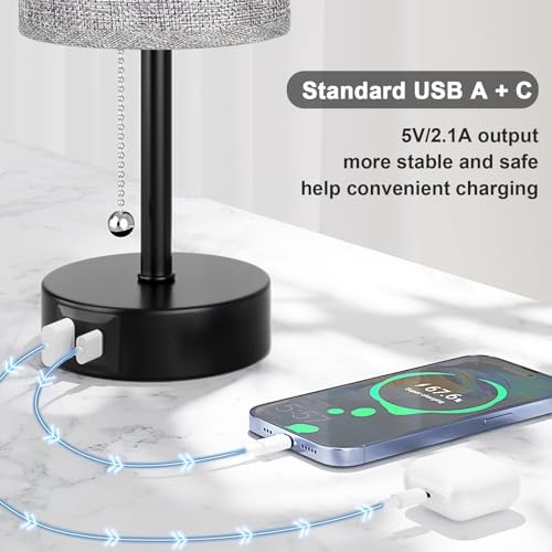 Grey Bedside Lamp for Bedroom Nightstand - Small Table Lamp Set of 2