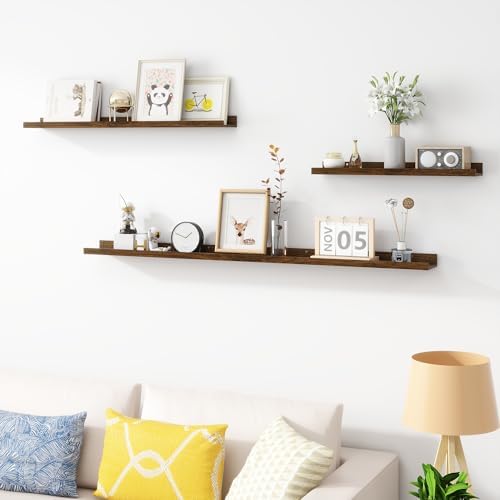 Acovy Picture Ledge Shelf, Wood, 56 inch, Walnut, Set of 2