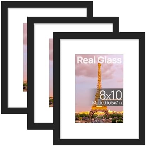 upsimples 8x10 Picture Frame, Gallery Glass Photo Frames, 3Pcs, Black