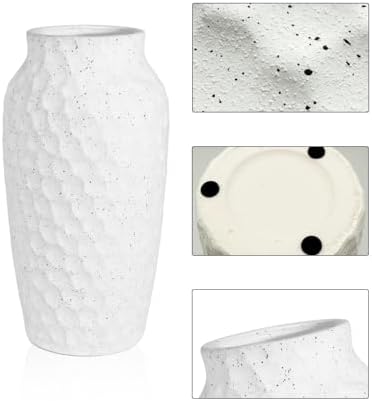 12.4 Inch Large White Textured Ceramic Tall Vase for Rustic Home Decor | For dried flowers and pampas grass on tables, shelves and living room displays