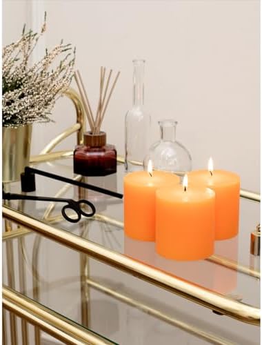 CANDWAX 3x3 Pillar Candles Set of 3 - Rustic Unscented No Drip Orange Candles for Home Decor, Parties, Centerpieces, Halloween Décor, Thanksgiving