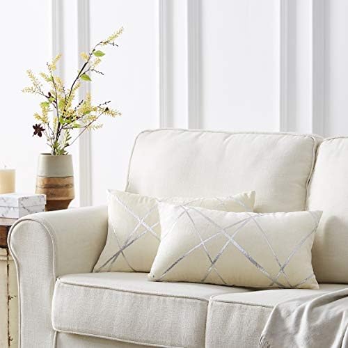 GIGIZAZA Decorative Couch Pillow Covers 12 x 20,Sofa Thick Cushion Pillow Covers,Square White Luxury Pillows 2 Set