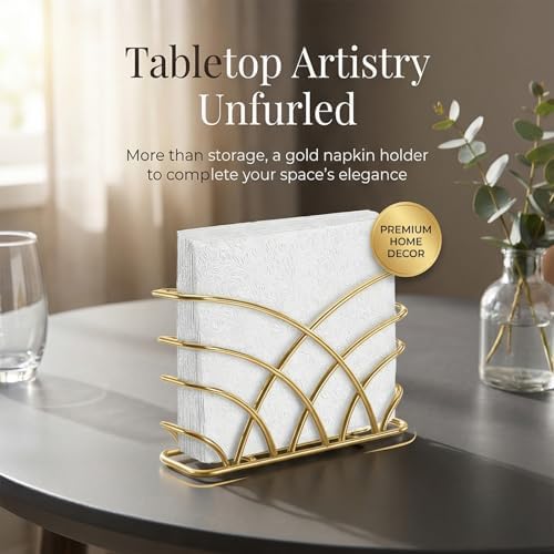 Napkin Holder for Table, Gold Iron Upright Paper Dispenser Caddy